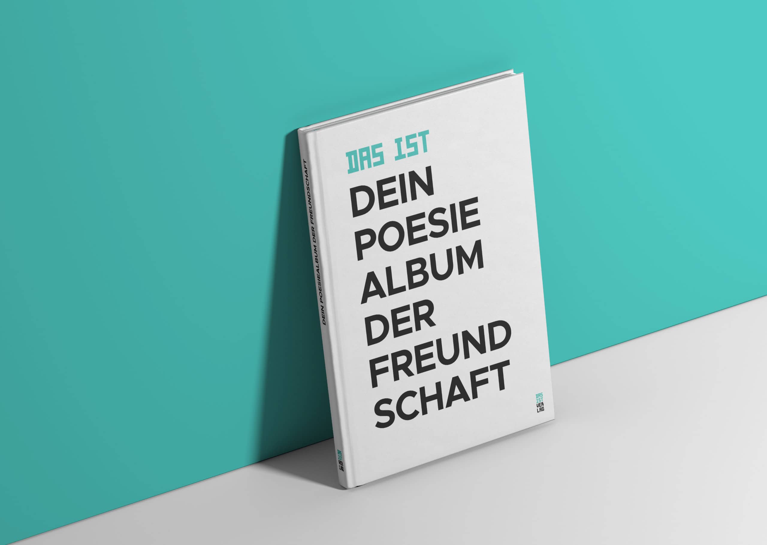Friendship book leaning against turquoise wall